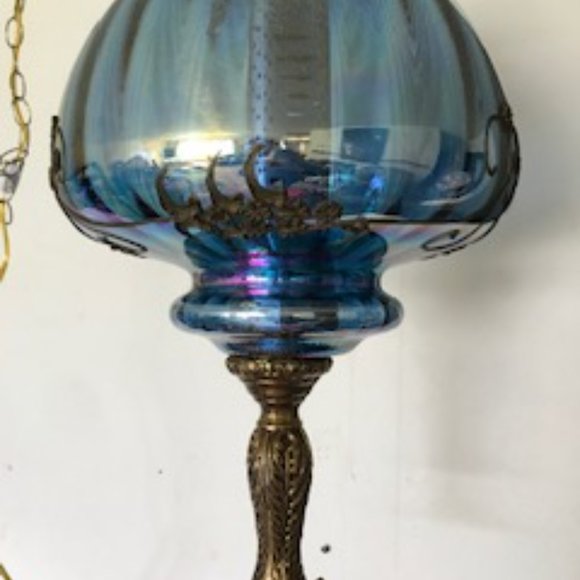 Vintage Blue Carnival Glass Lamp - Picture 4 of 11